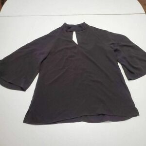 Very J Womens Blouse Black Bell Sleeve Mock Neck Keyhole Button Top S